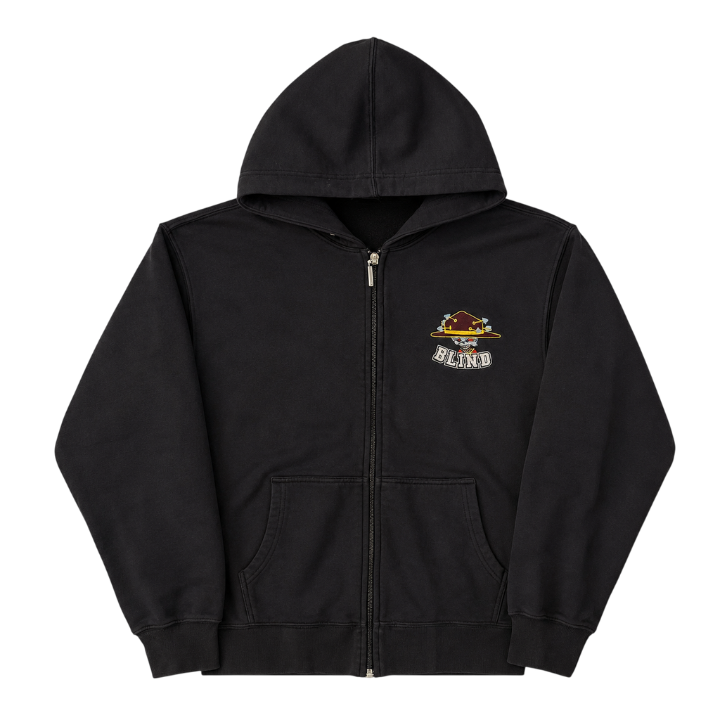 BLIND SKATEBOARDS GRAPHIC EMBROIDERED ZIP UP HOODIE (L)