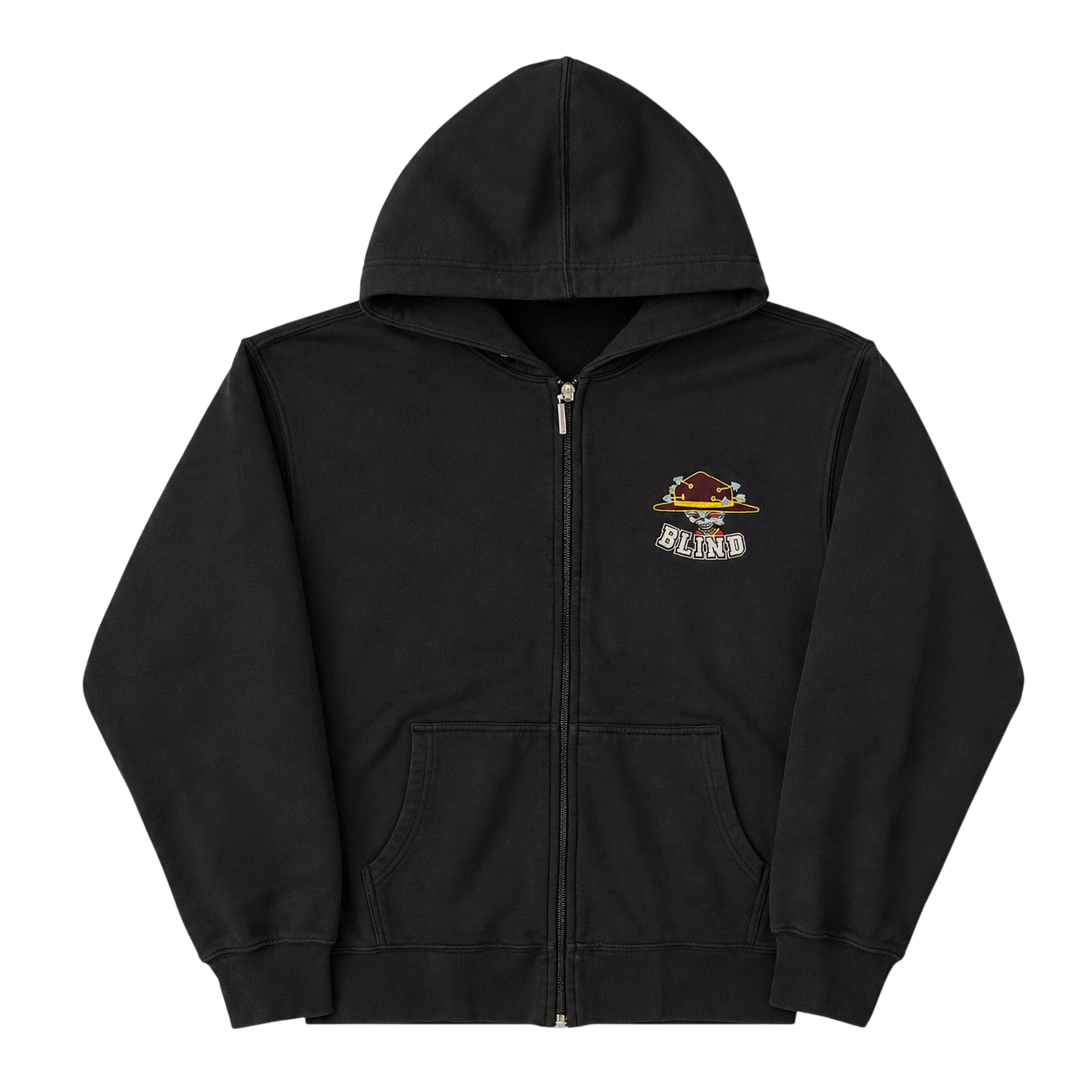 BLIND SKATEBOARDS GRAPHIC EMBROIDERED ZIP UP HOODIE (L)