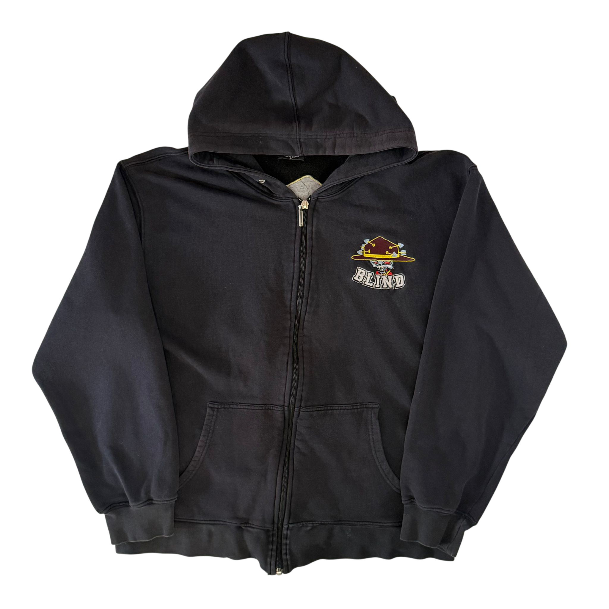 BLIND SKATEBOARDS GRAPHIC EMBROIDERED ZIP UP HOODIE (L)