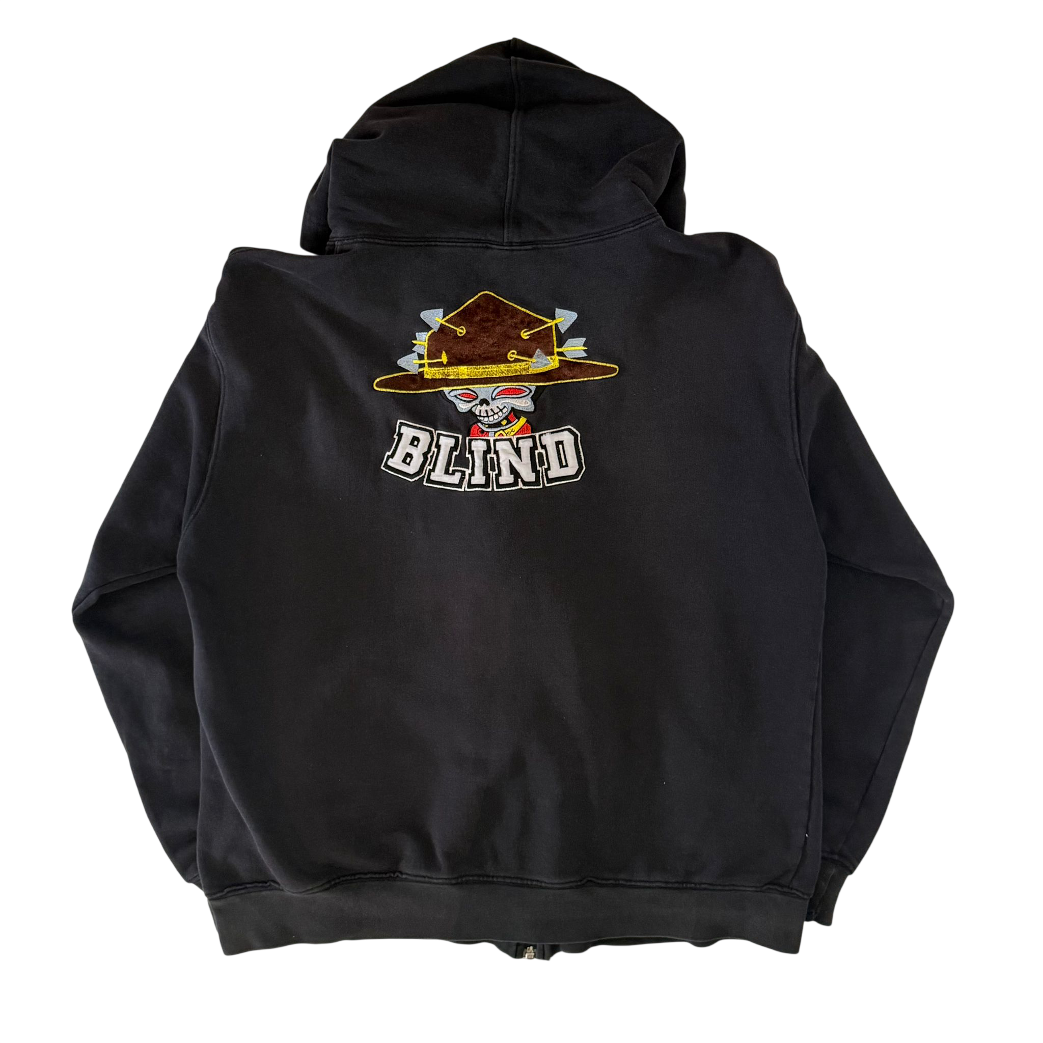 BLIND SKATEBOARDS GRAPHIC EMBROIDERED ZIP UP HOODIE (L)