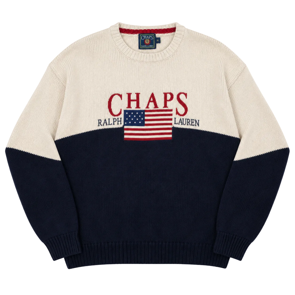 CHAPS RALPH LAUREN USA FLAG KNIT SWEATER (XL)