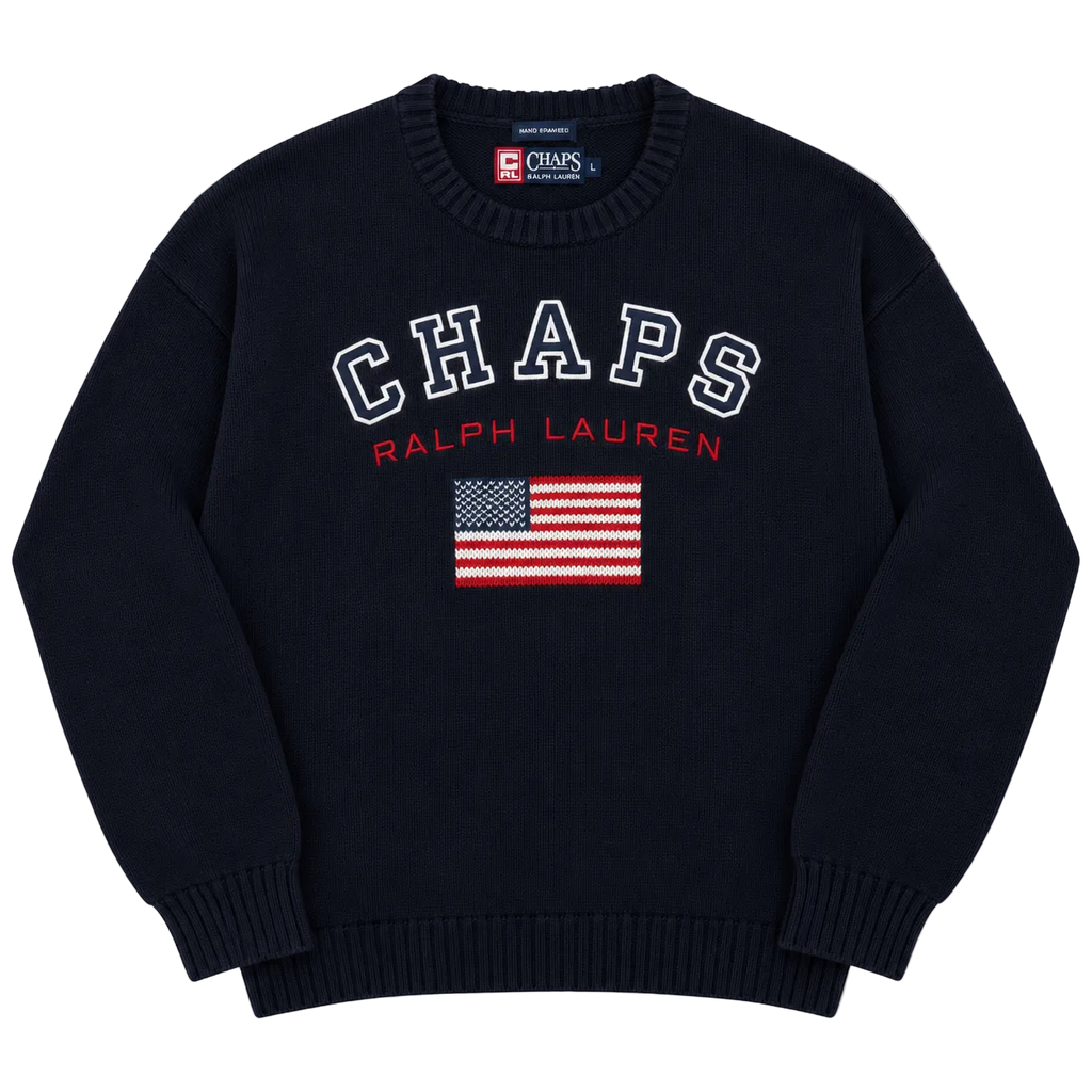 CHAPS RALPH LAUREN USA FLAG KNIT SWEATER (L)