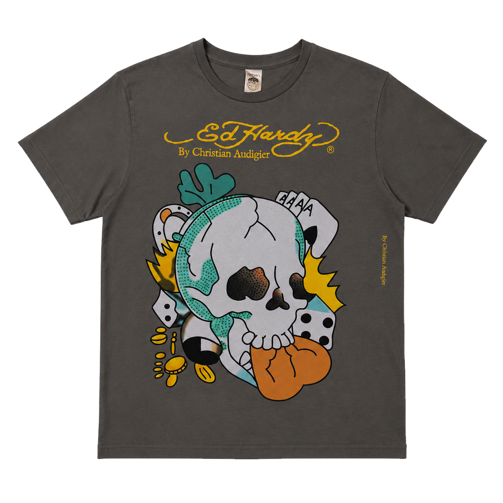 ED HARDY SKULL GLOBE GRAPHIC TEE (M)