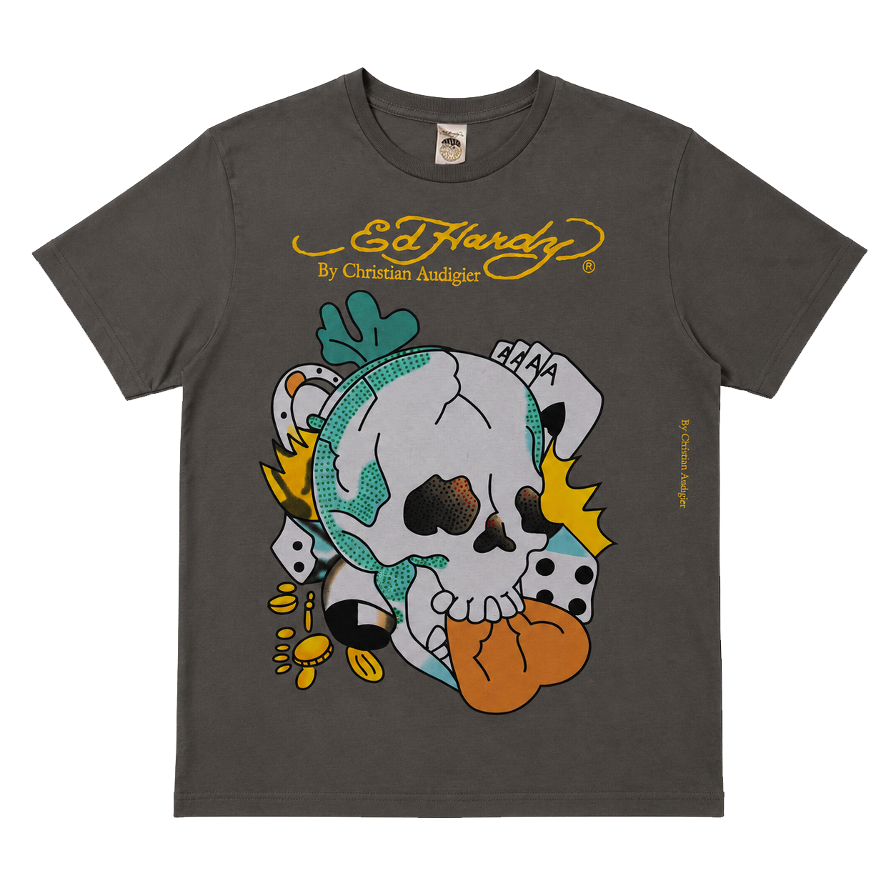 ED HARDY SKULL GLOBE GRAPHIC TEE (M)