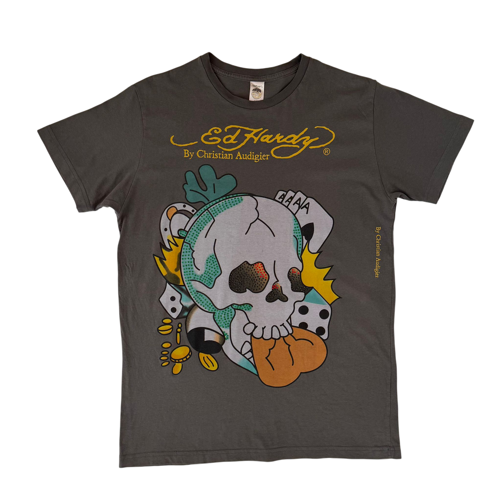 ED HARDY SKULL GLOBE GRAPHIC TEE (M)