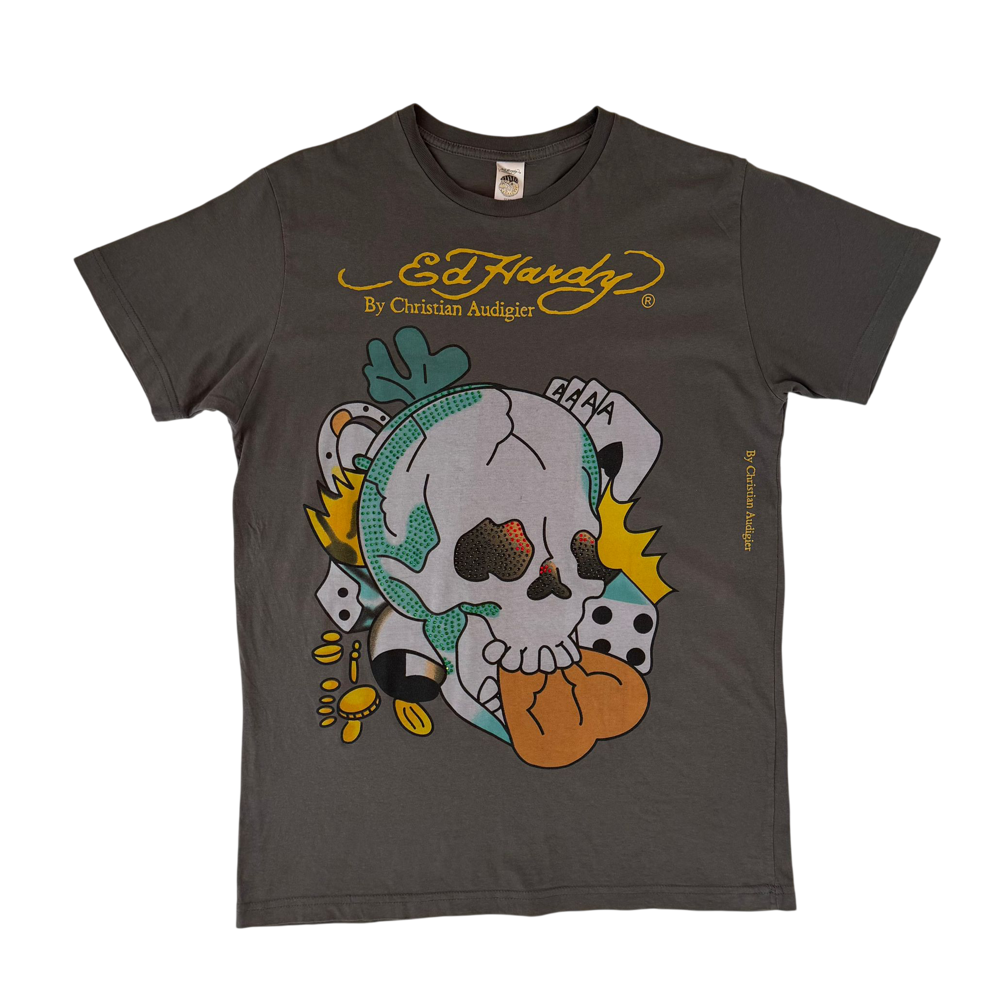 ED HARDY SKULL GLOBE GRAPHIC TEE (M)