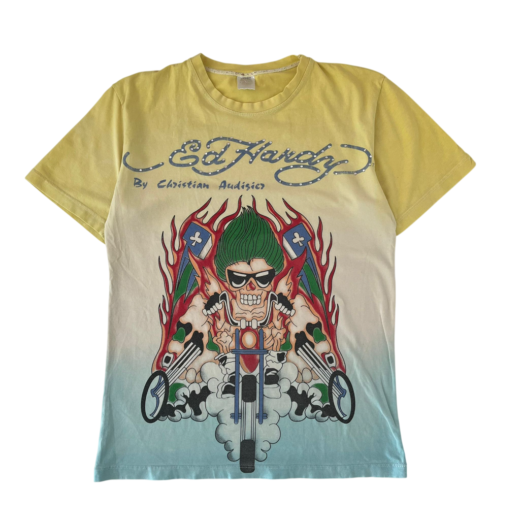 ED HARDY RHINESTONE SKULL BIKER TEE (M)