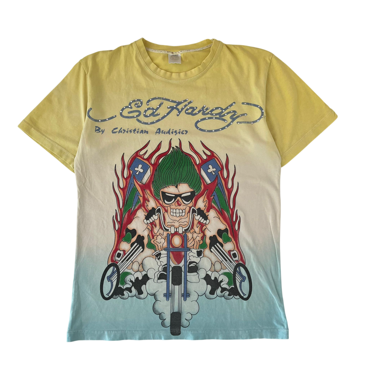 ED HARDY RHINESTONE SKULL BIKER TEE (M)