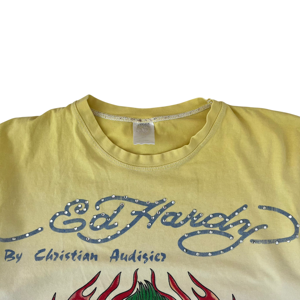 ED HARDY RHINESTONE SKULL BIKER TEE (M)