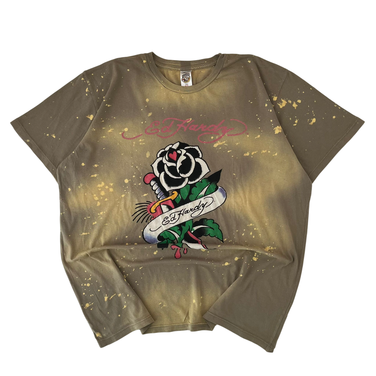 ED HARDY ROSE DAGGER DISTRESSED WASH TEE (XL)