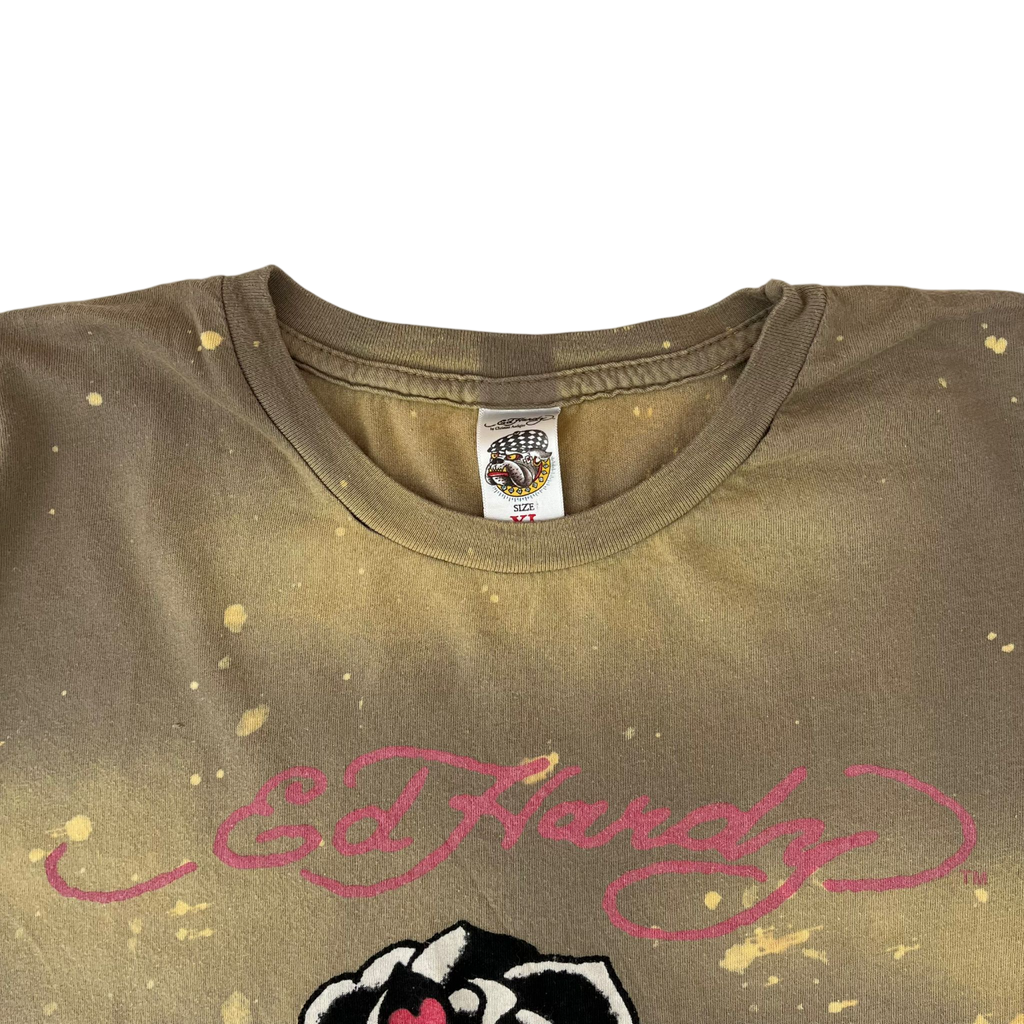 ED HARDY ROSE DAGGER DISTRESSED WASH TEE (XL)