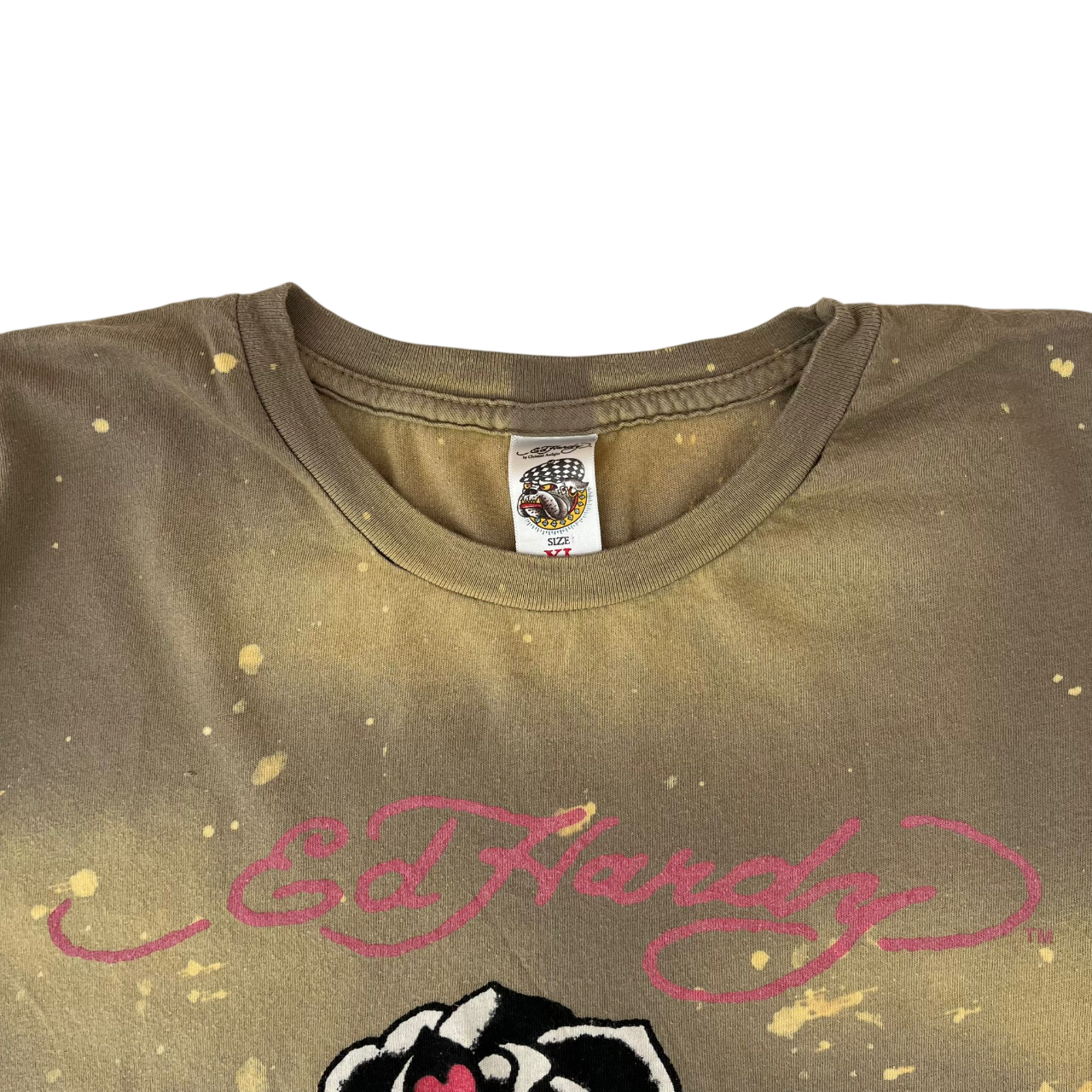 ED HARDY ROSE DAGGER DISTRESSED WASH TEE (XL)