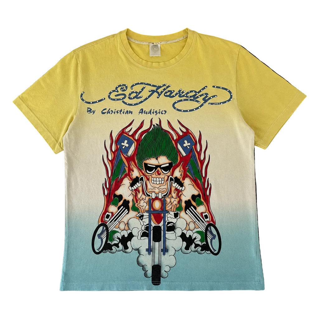 ED HARDY RHINESTONE SKULL BIKER TEE (M)