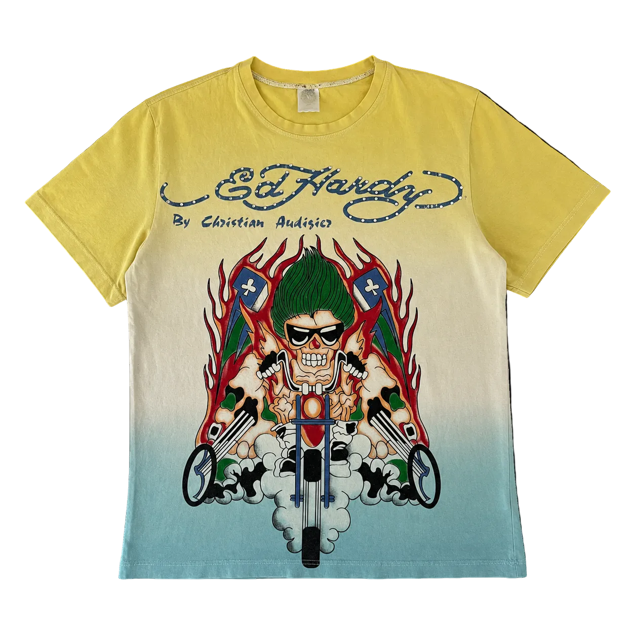 ED HARDY RHINESTONE SKULL BIKER TEE (M)