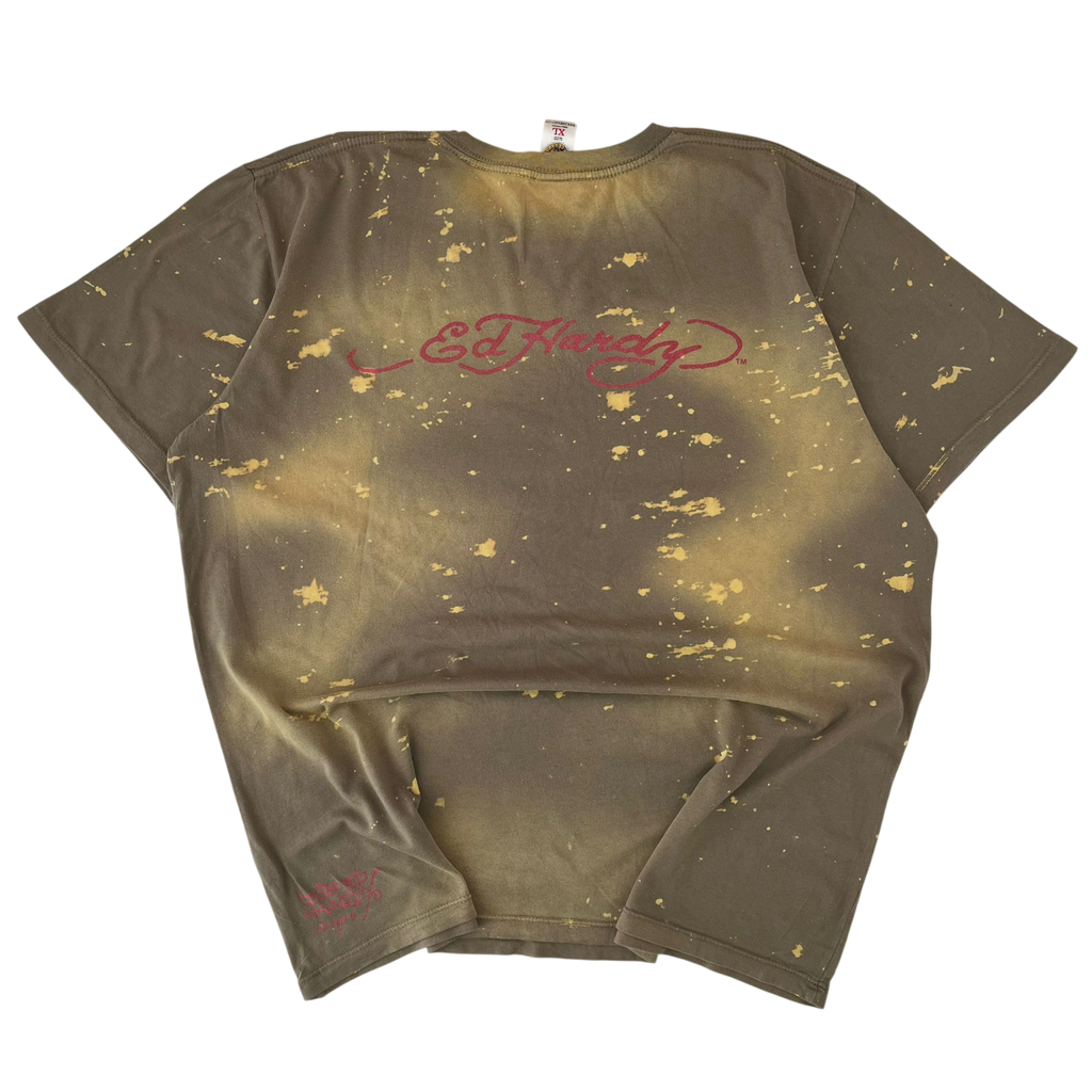 ED HARDY ROSE DAGGER DISTRESSED WASH TEE (XL)