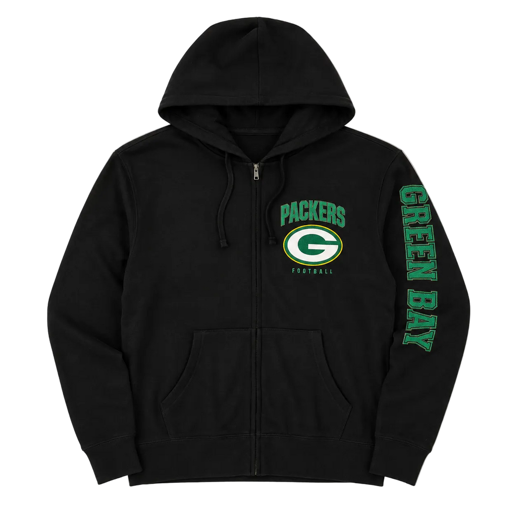 GREEN BAY PACKERS GLITTER GRAPHIC ZIP-UP HOODIE (M)