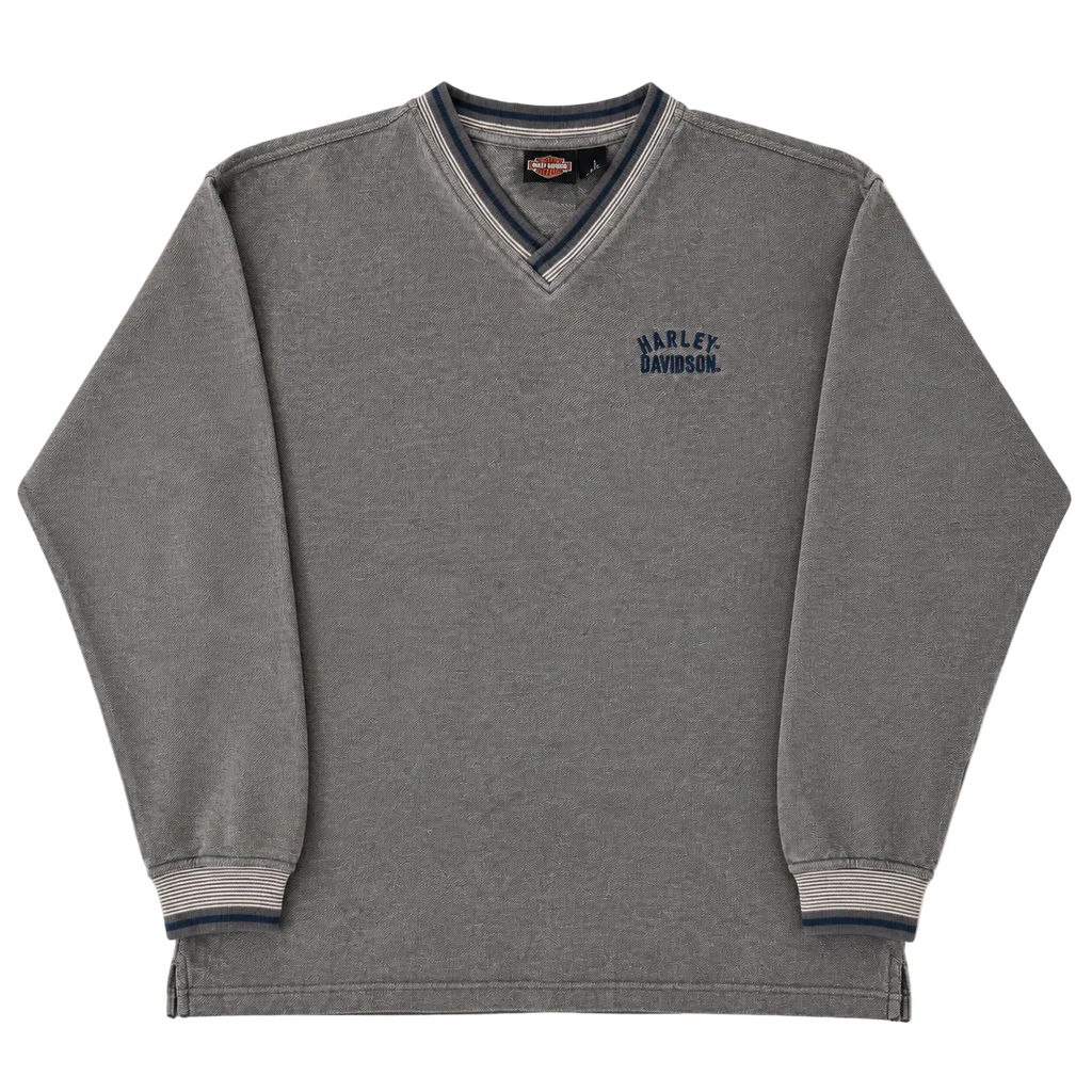 HARLEY DAVIDSON WASHED V-NECK LOGO SWEATER (L)