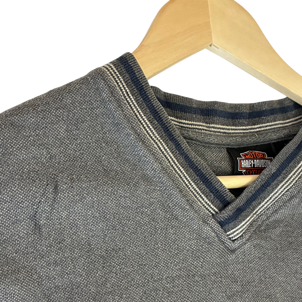 HARLEY DAVIDSON WASHED V-NECK LOGO SWEATER (L)