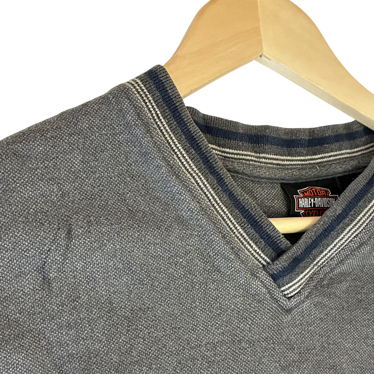 HARLEY DAVIDSON WASHED V-NECK LOGO SWEATER (L)