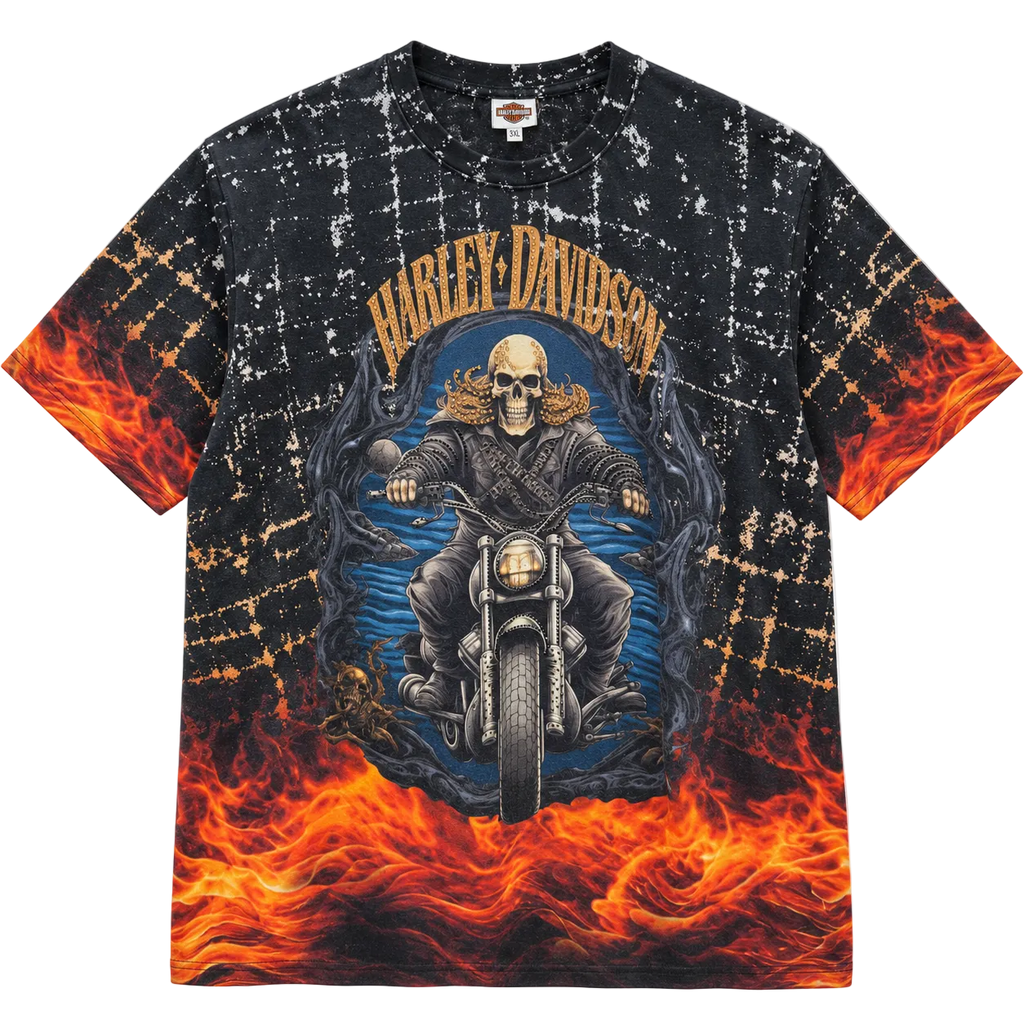 HARLEY DAVIDSON FLAME SKULL BIKER GRAPHIC TEE (3XL)