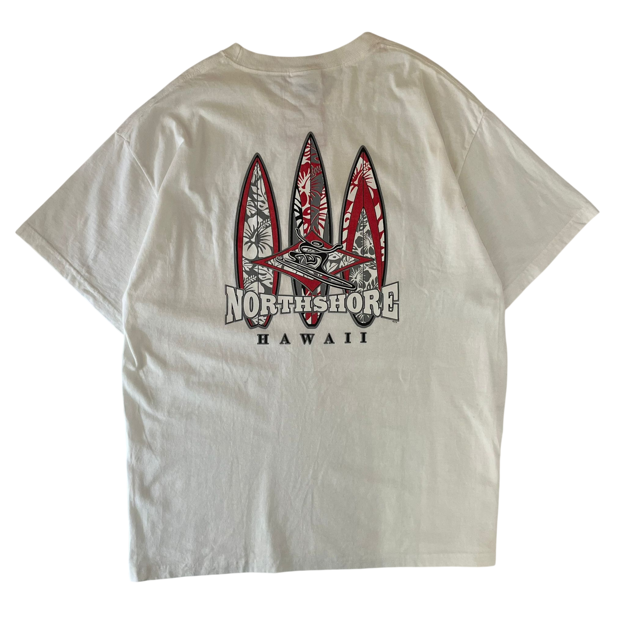 NORTH SHORE HAWAII RED SURFBOARD DESIGN TEE (L)