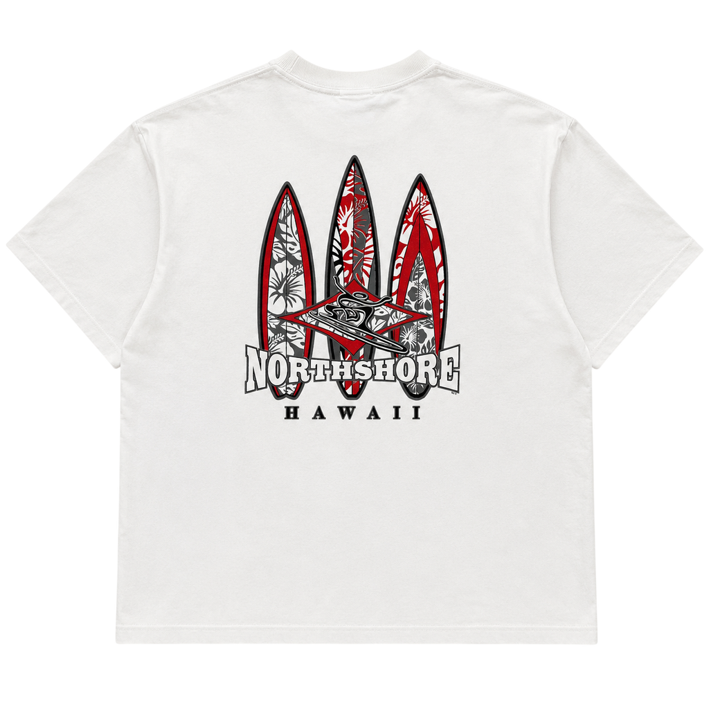 NORTH SHORE HAWAII RED SURFBOARD DESIGN TEE (L)