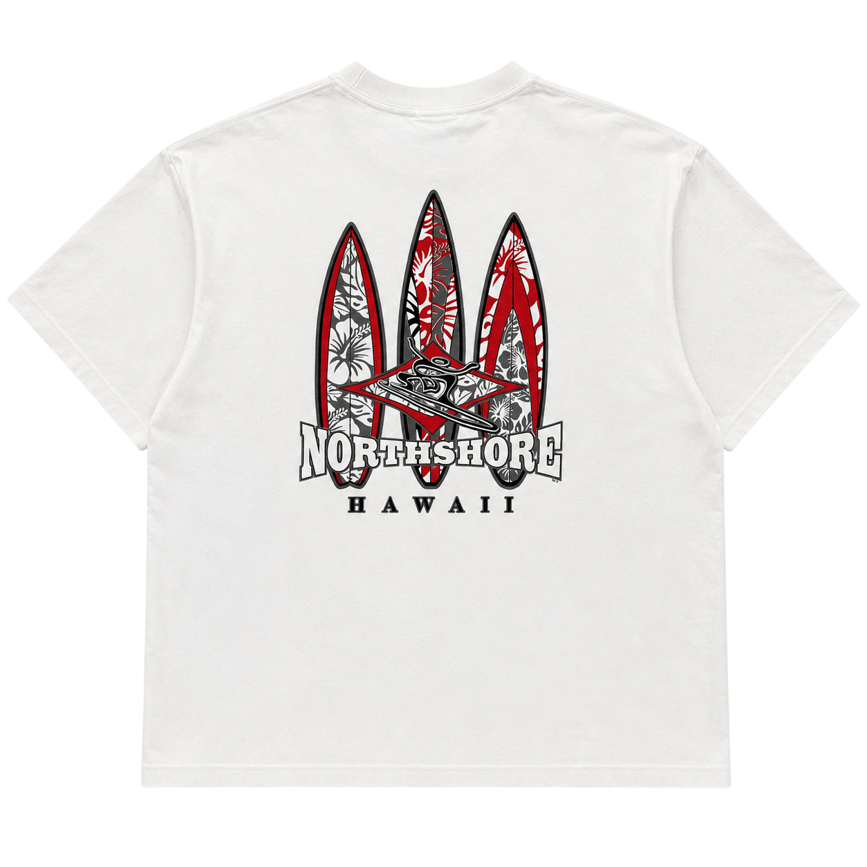 NORTH SHORE HAWAII RED SURFBOARD DESIGN TEE (L)