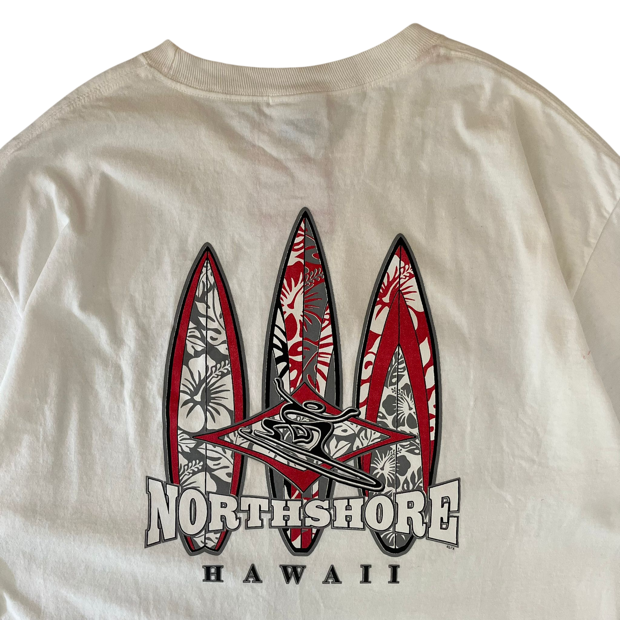 NORTH SHORE HAWAII RED SURFBOARD DESIGN TEE (L)