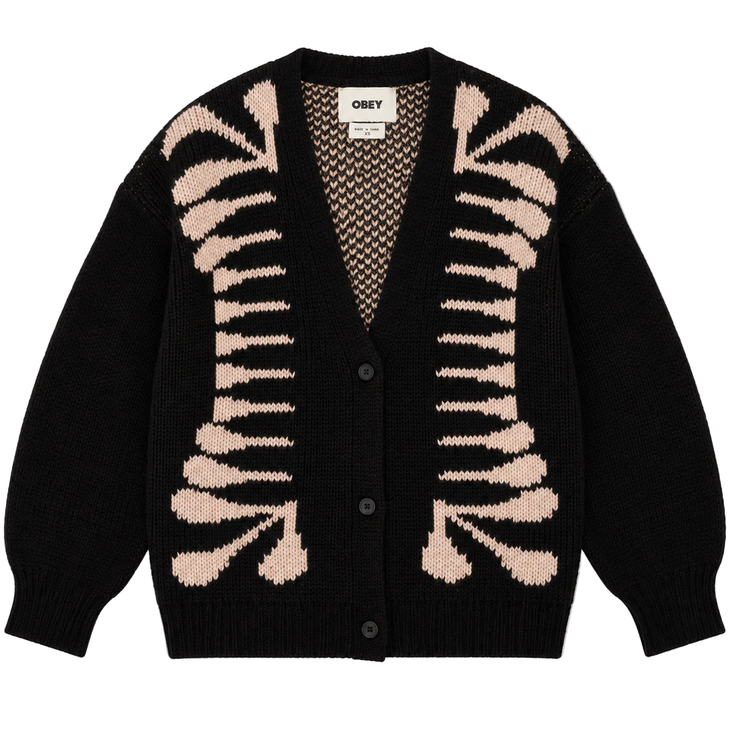 OBEY SKELETON JACQUARD OVERSIZED KNIT CARDIGAN (XS)