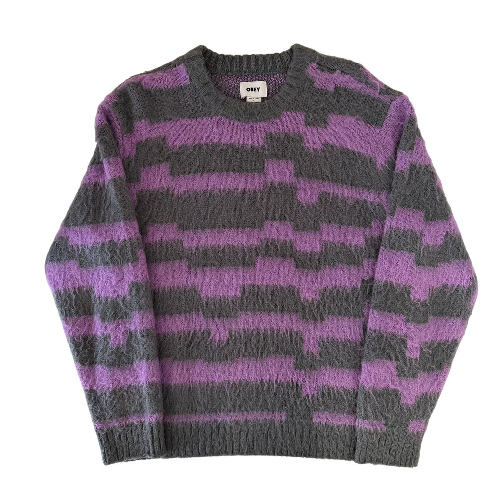 OBEY TWO TONE STRIPED FUZZY KNIT SWEATER (S)