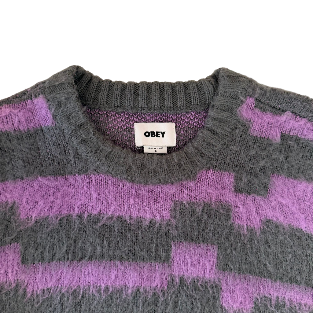 OBEY TWO TONE STRIPED FUZZY KNIT SWEATER (S)