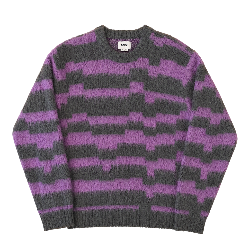 OBEY TWO TONE STRIPED FUZZY KNIT SWEATER (S)