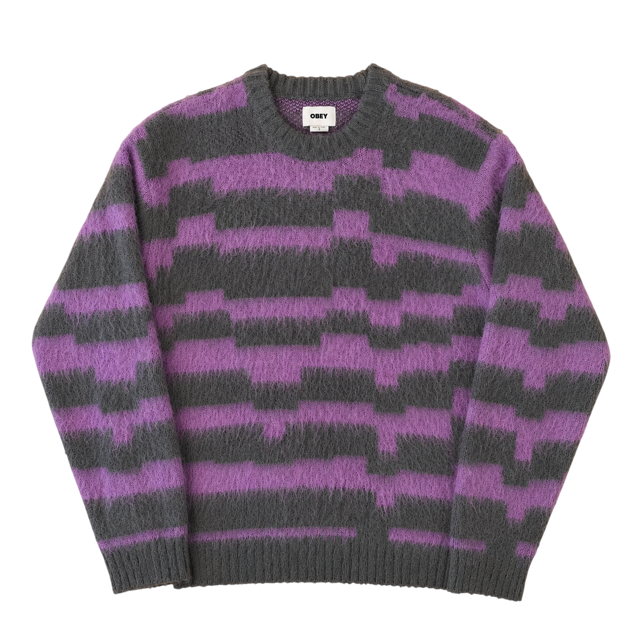 OBEY TWO TONE STRIPED FUZZY KNIT SWEATER (S)