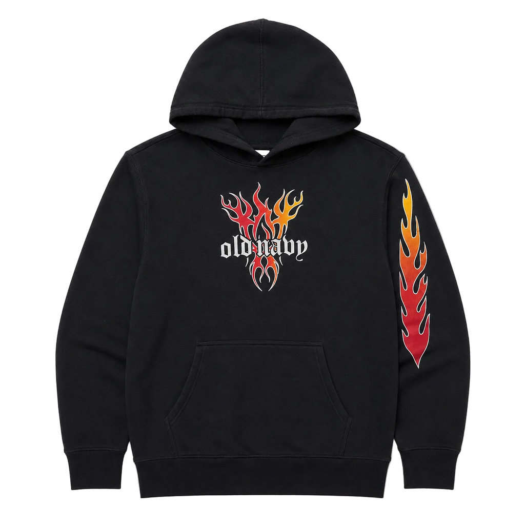 OLD NAVY GRAPHIC FLAME HOODIE SWEATER (L)