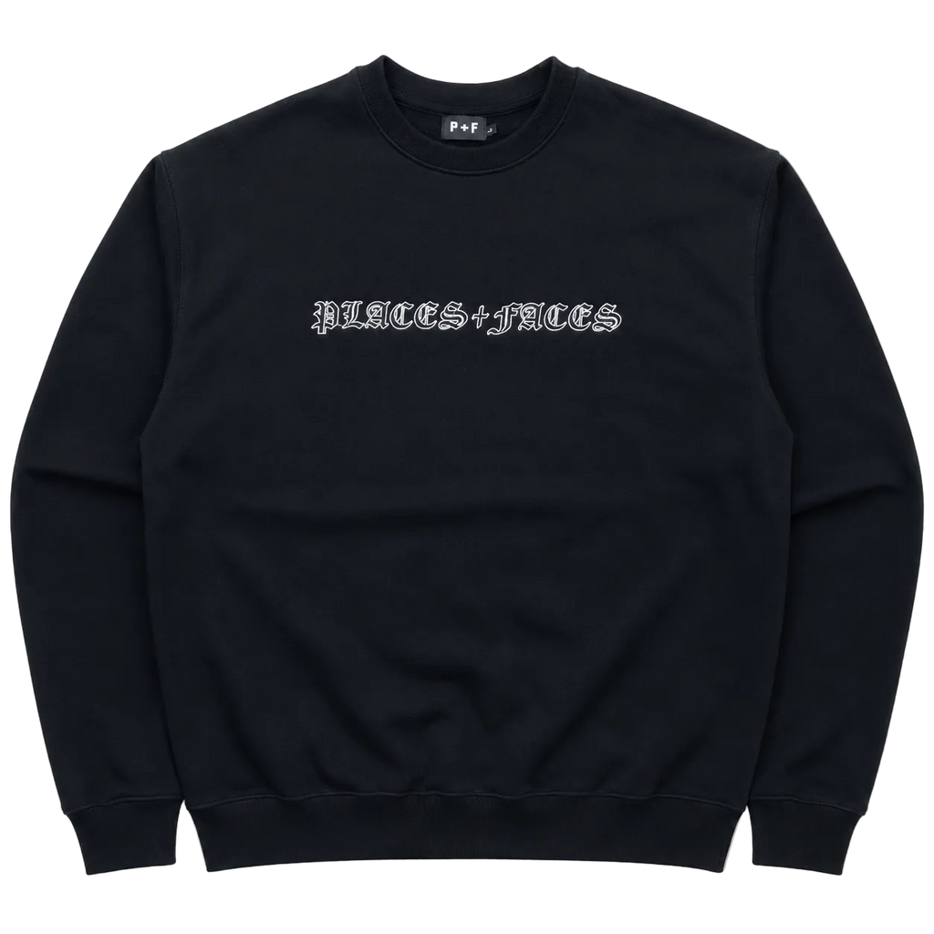 PLACES + FACES EMBROIDERED SPELLOUT SWEATER (L)