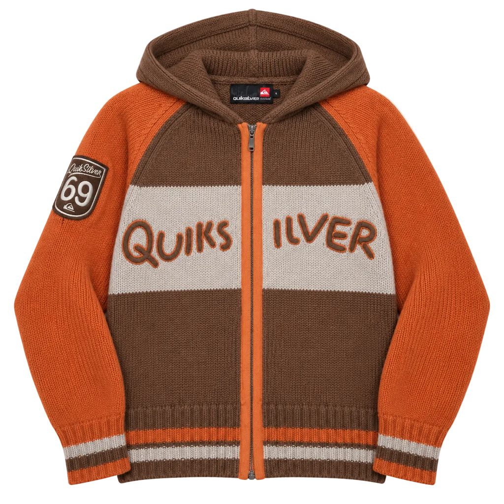 QUIKSILVER SPELL OUT KNITTED ZIP-UP HOODIE (L)