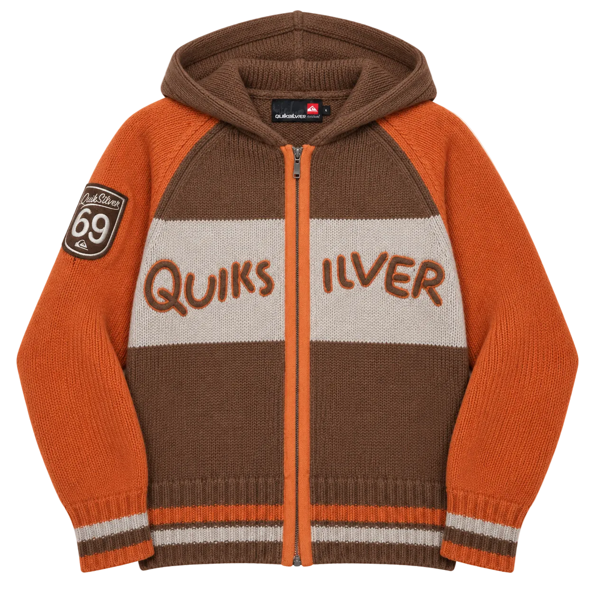 QUIKSILVER SPELL OUT KNITTED ZIP-UP HOODIE (L)