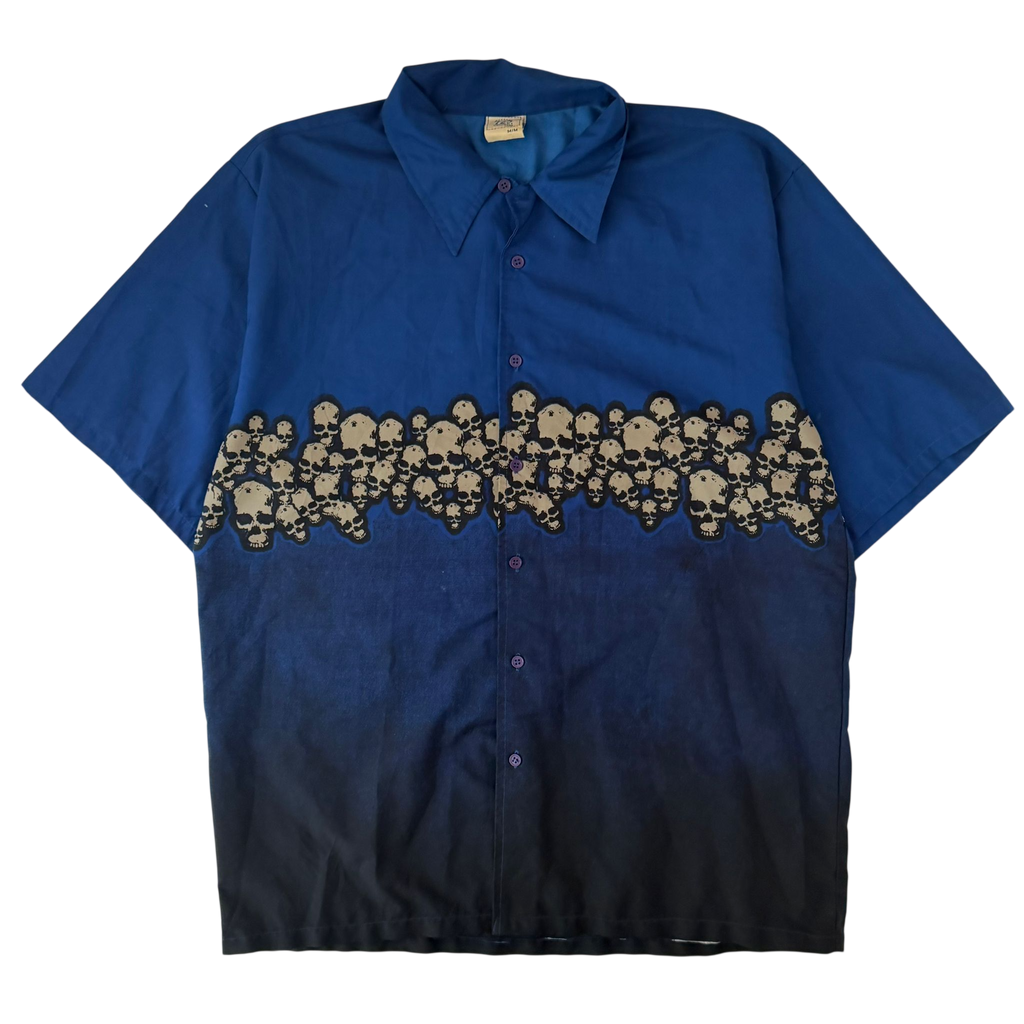 SKULL PRINT BUTTON UP SHIRT (M)