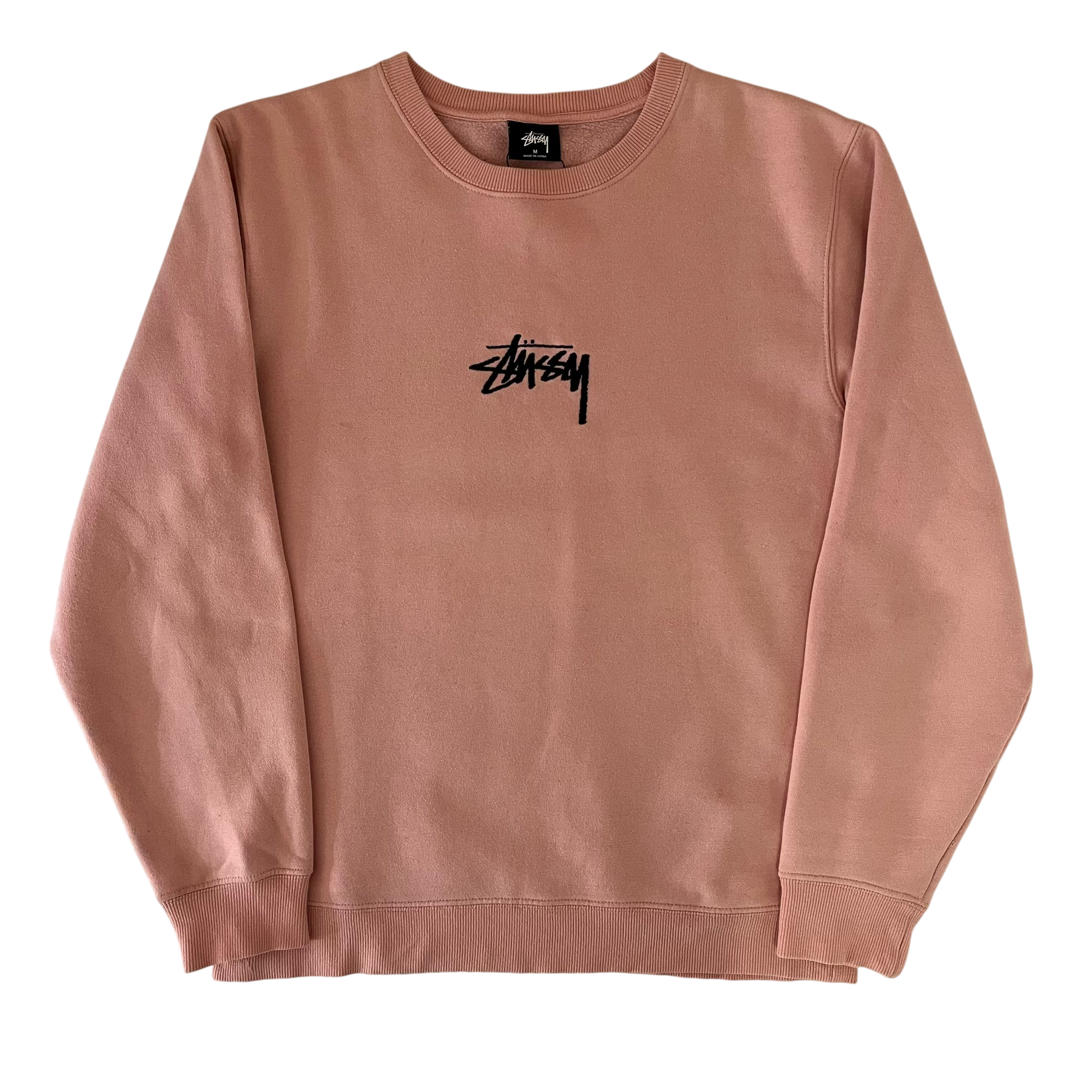 STUSSY PINK EMBROIDERED LOGO SWEATER (M)