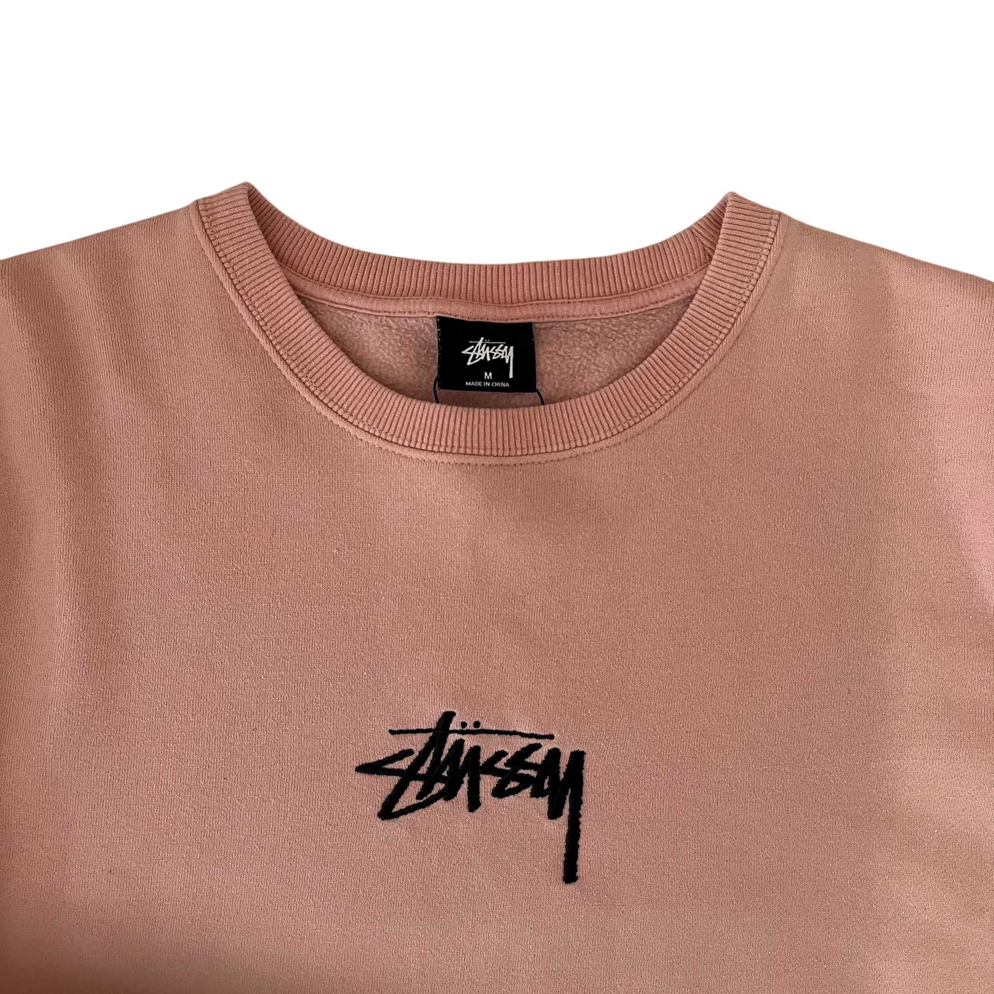 STUSSY PINK EMBROIDERED LOGO SWEATER (M)