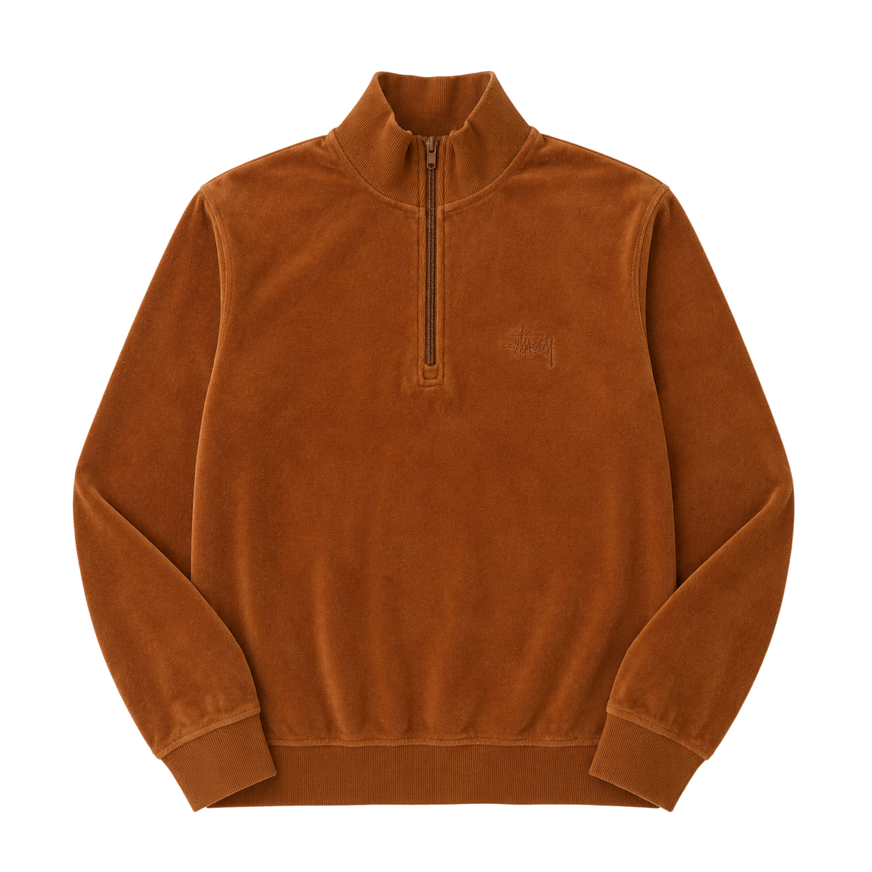 STUSSY VELOUR HALF ZIP SWEATER (S)