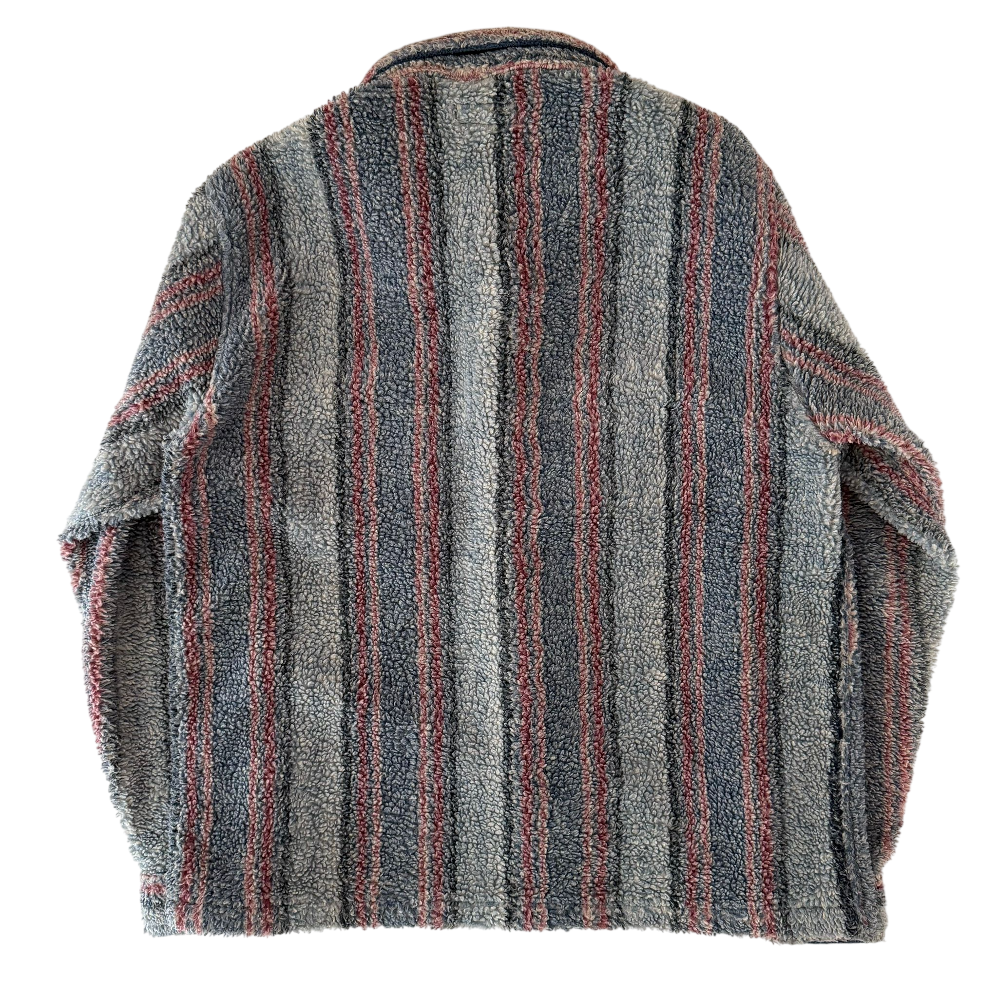STUSSY STRIPE SHERPA BUTTON UP SHIRT (L)