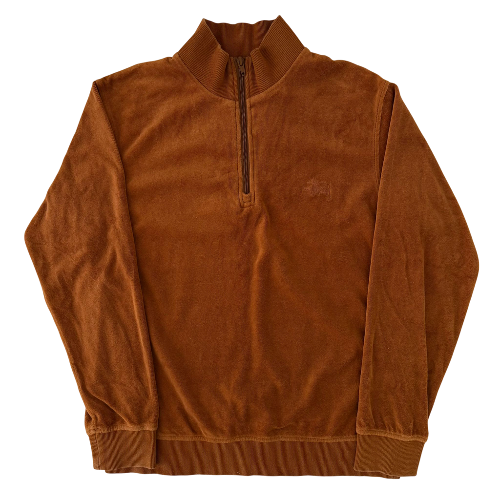 STUSSY VELOUR HALF ZIP SWEATER (S)