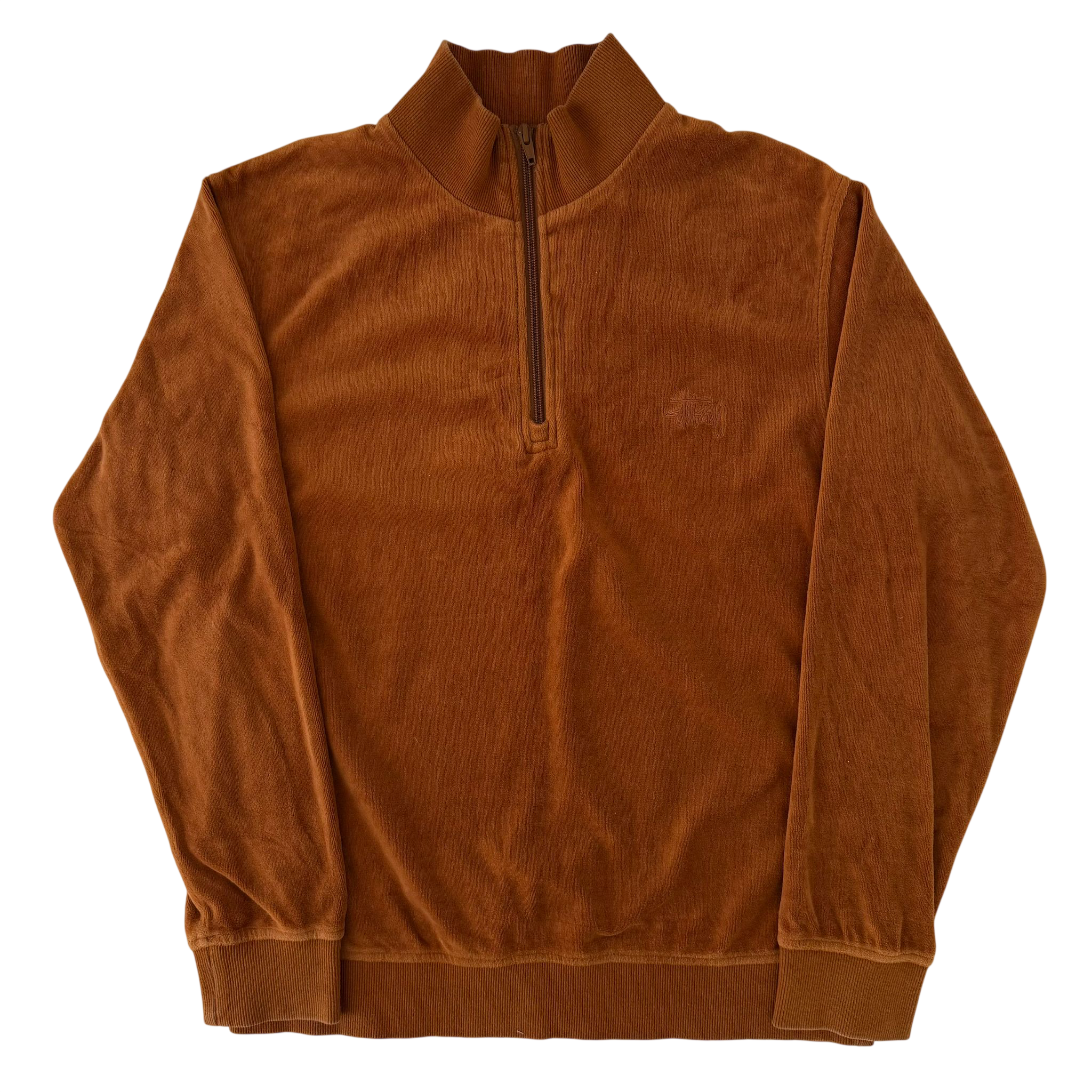STUSSY VELOUR HALF ZIP SWEATER (S)