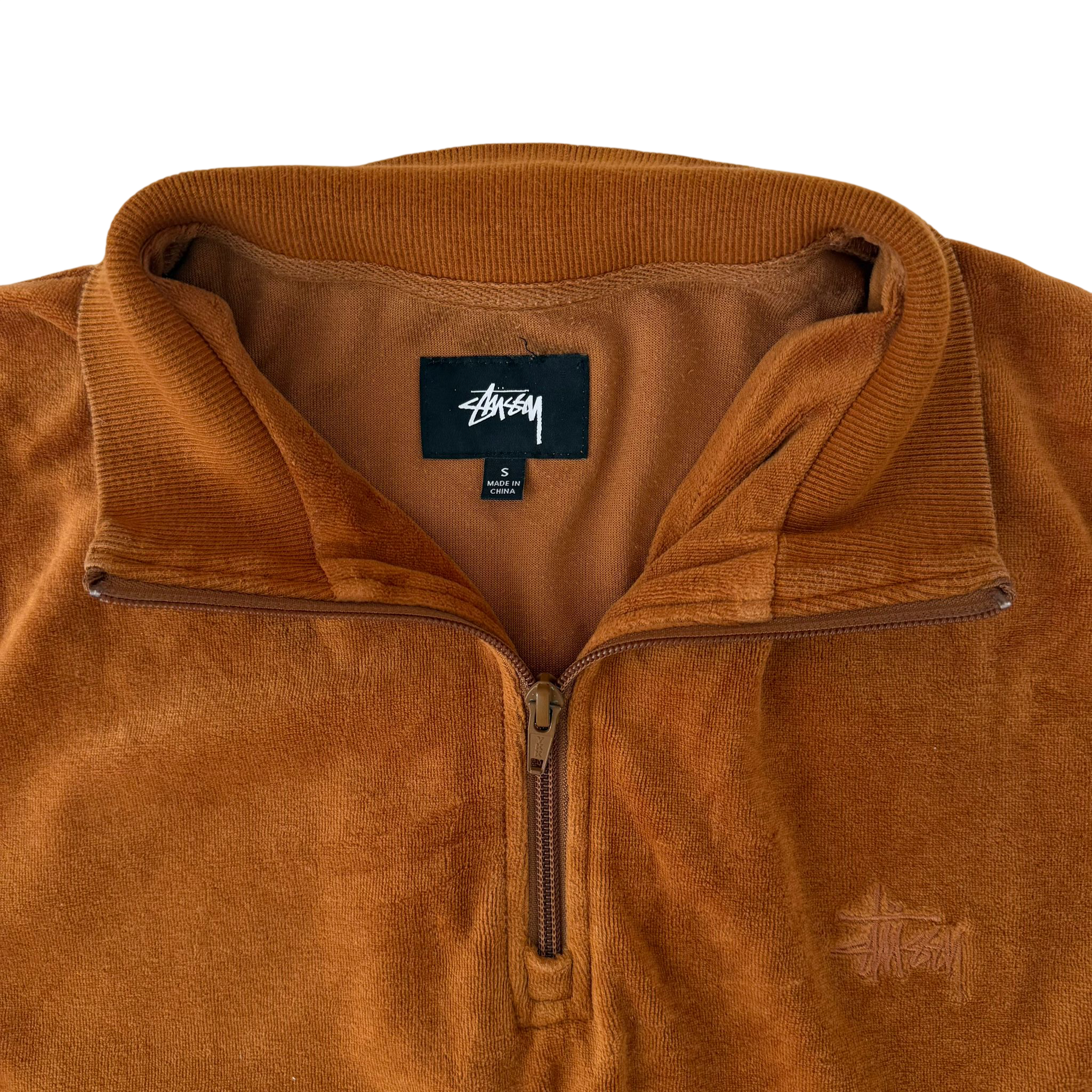 STUSSY VELOUR HALF ZIP SWEATER (S)
