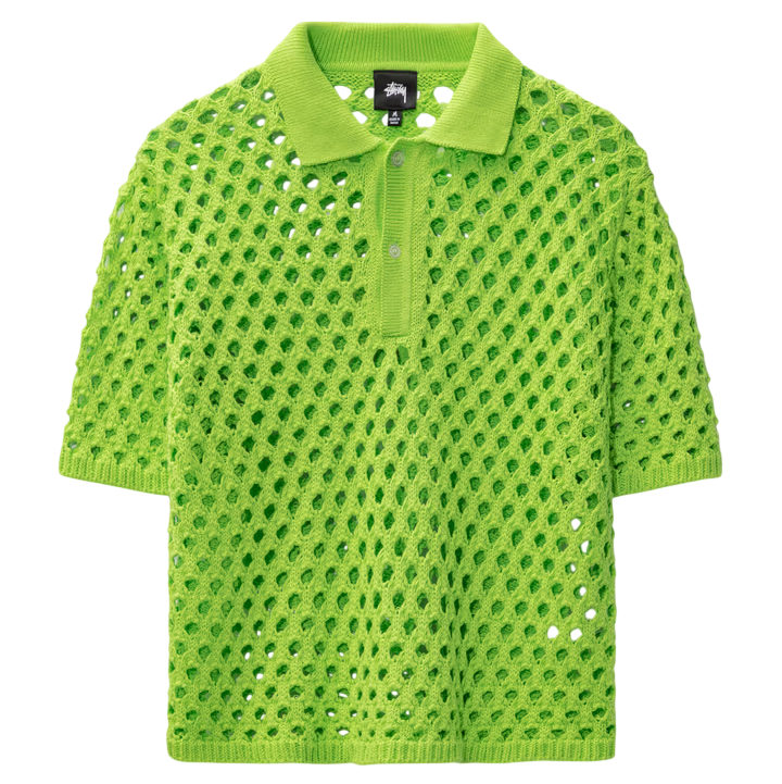 STUSSY OPEN KNIT POLO TEE (S)