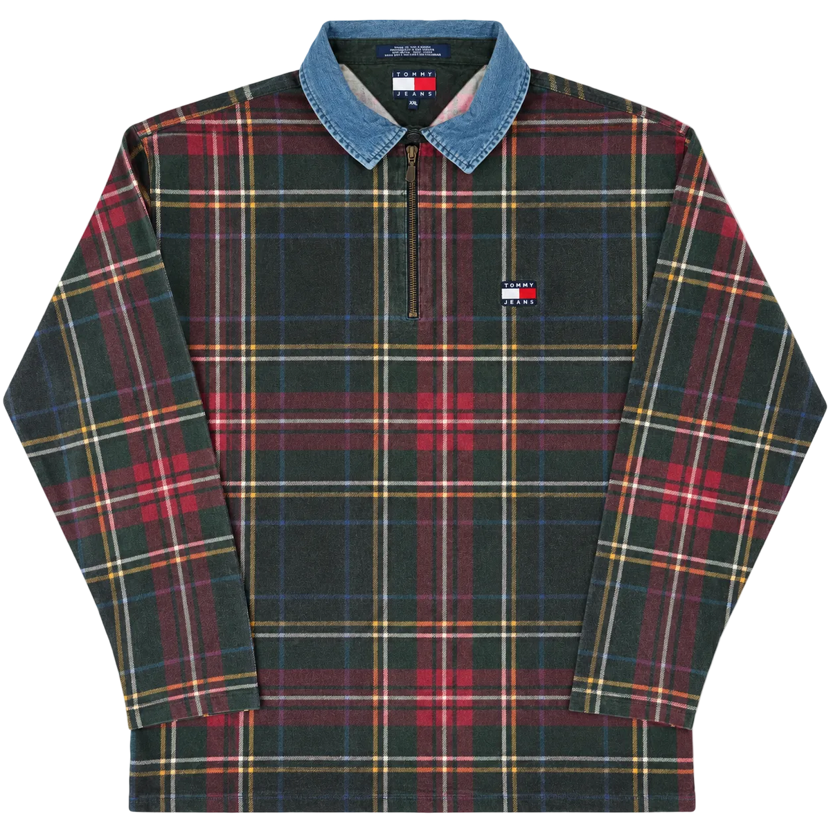TOMMY JEANS PLAID FLANNEL QUARTER ZIP SHIRT (XXL)