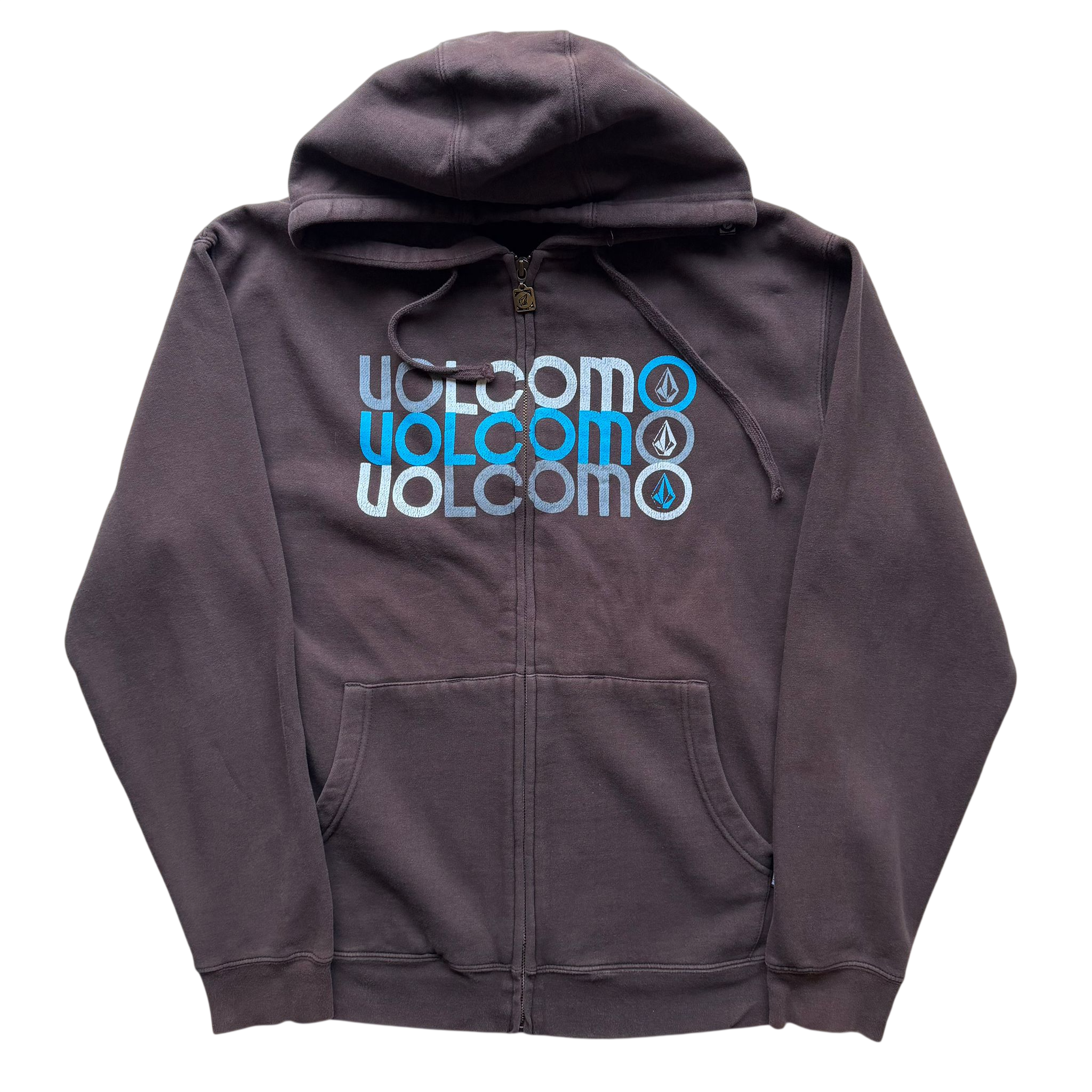 VOLCOM BROWN GRAPHIC LOGO ZIP-UP HOODIE (M)