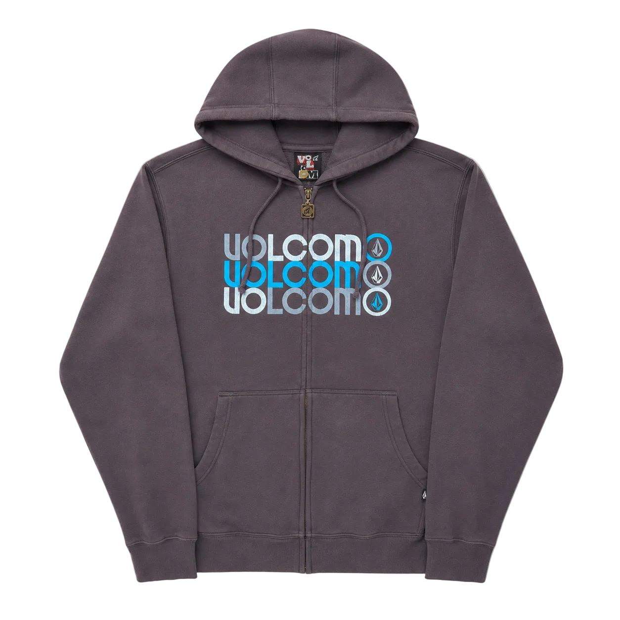 VOLCOM BROWN GRAPHIC LOGO ZIP-UP HOODIE (M)
