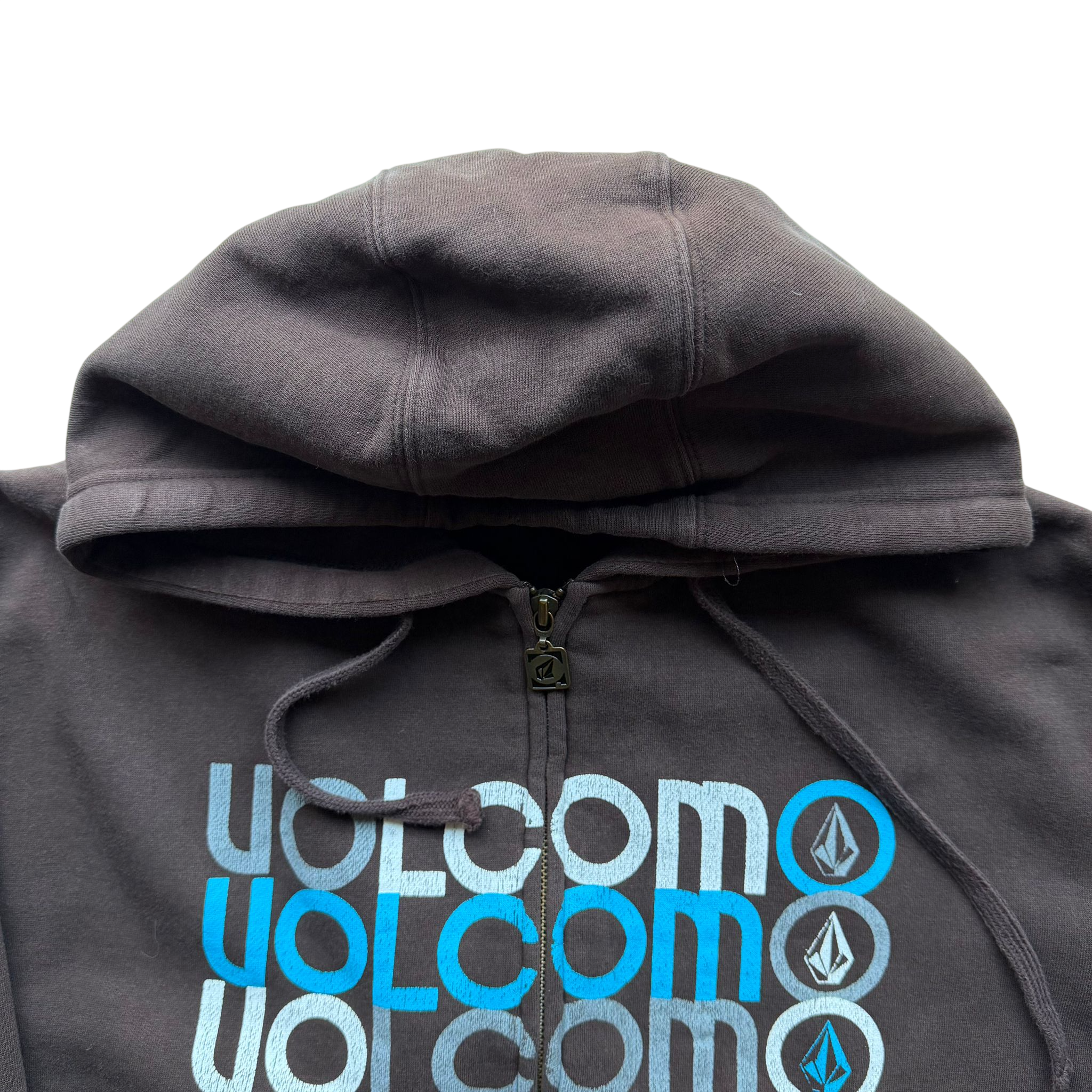 VOLCOM BROWN GRAPHIC LOGO ZIP-UP HOODIE (M)